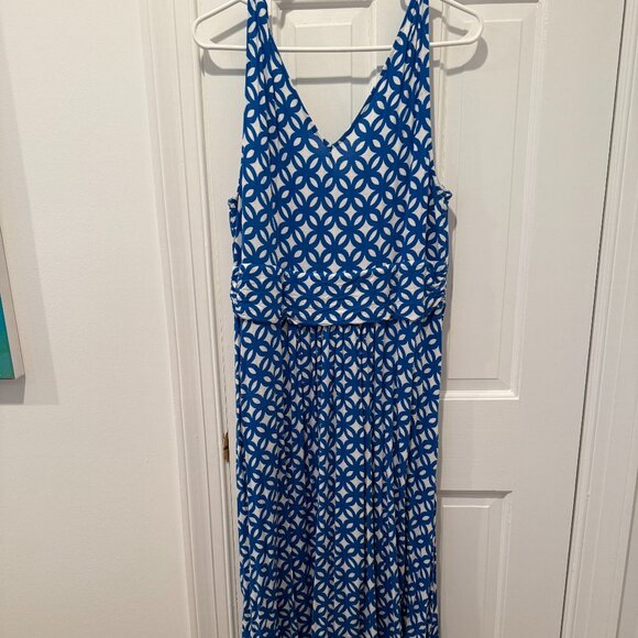 Boden Effie Jersey Dress Sleeveless V-Neck in Bold Blue Link pattern size 14 - Picture 3 of 4